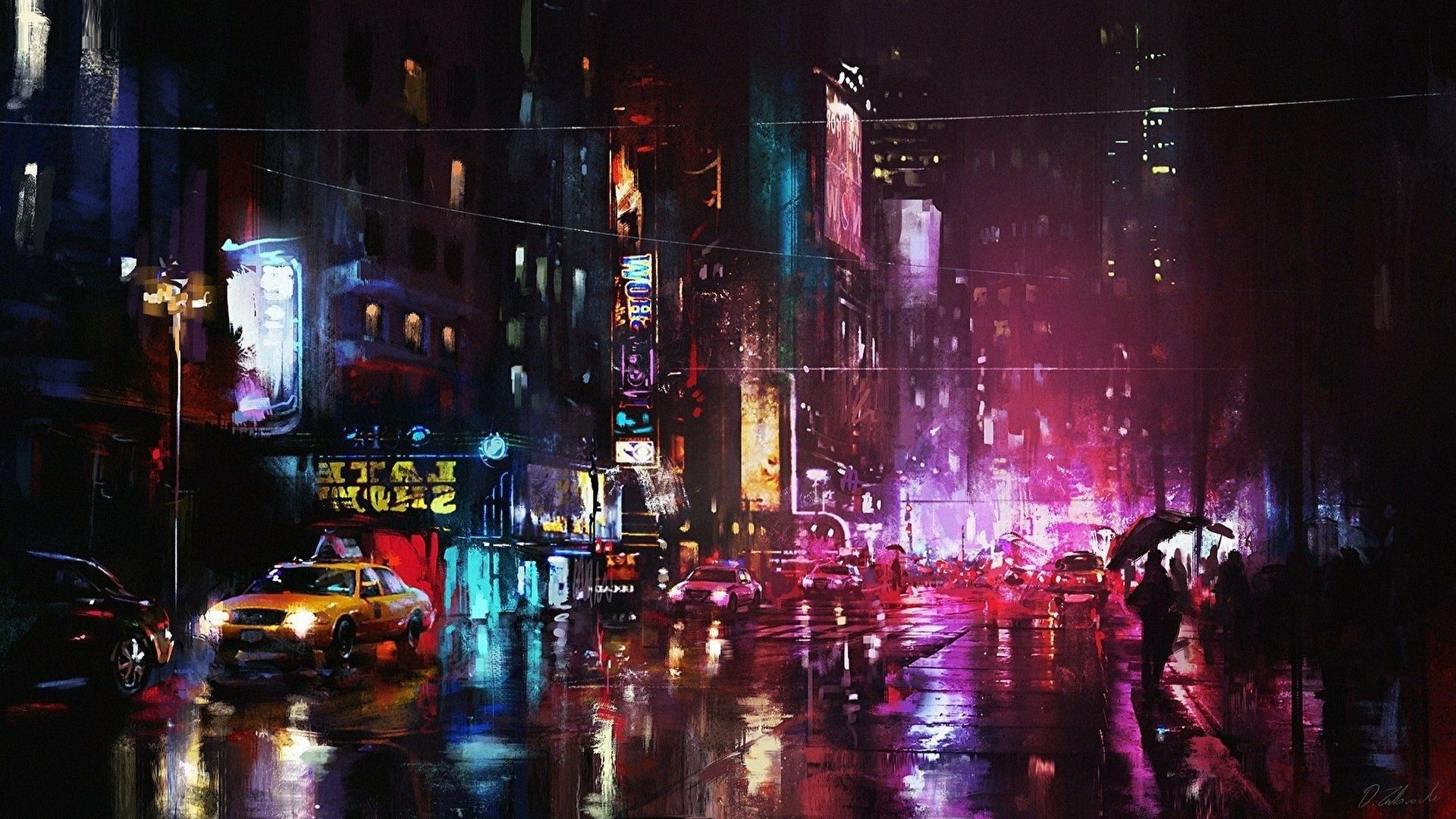 A painting of the city at night - City