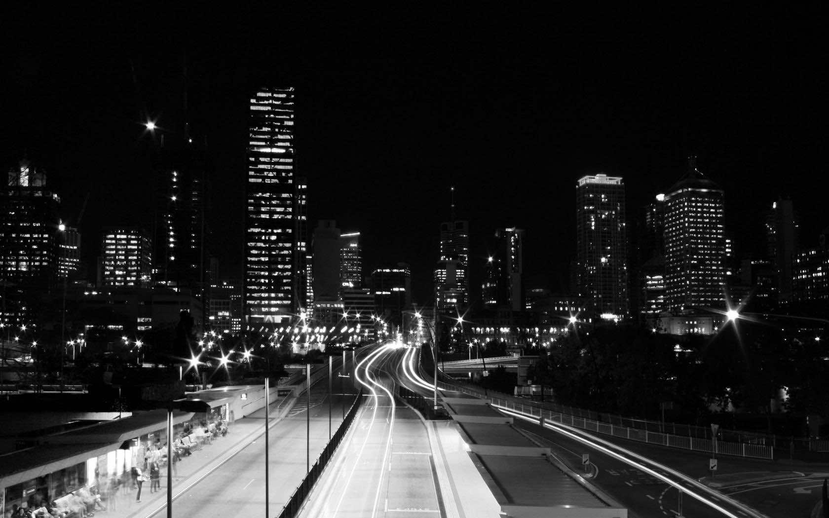 A black and white photo of city lights - City