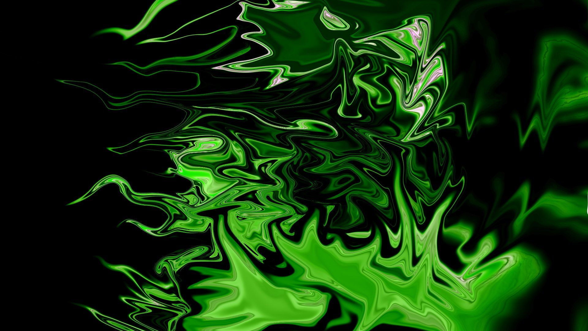 A green abstract artwork on black background - Neon green, lime green, dark green, light green