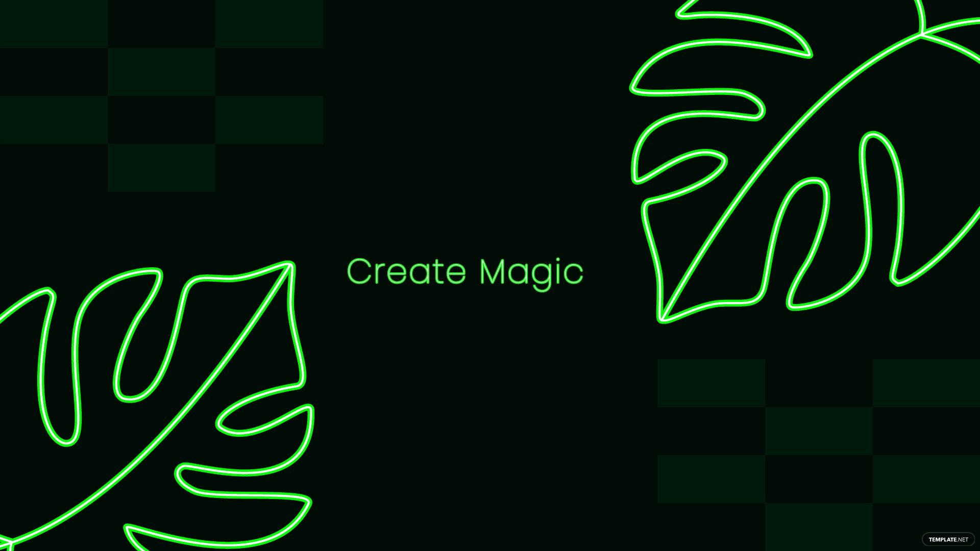 Create Magic wallpaper - green neon leaves on a black background - Neon green, neon pink, light green, green, lime green