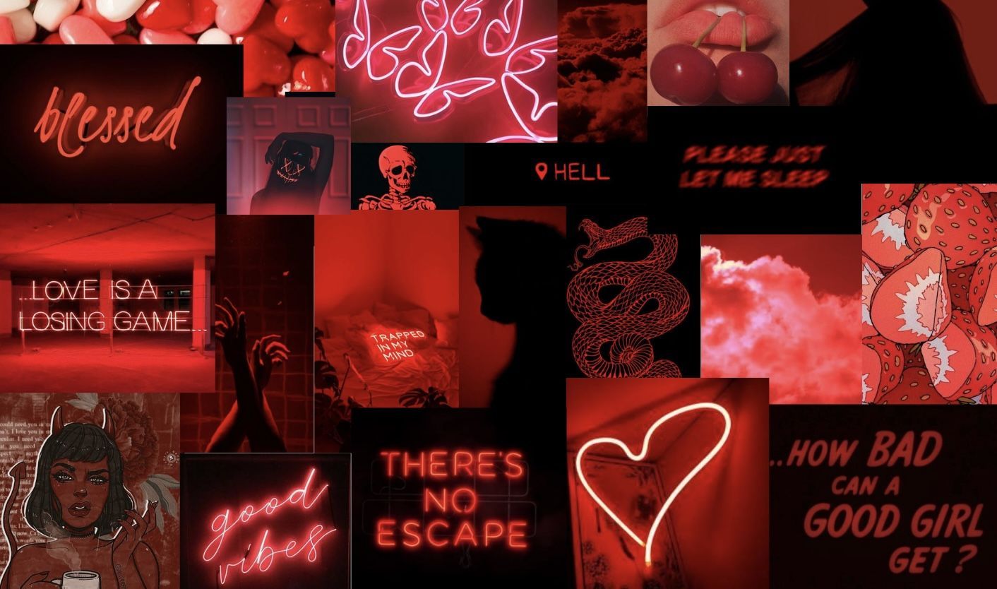 A collage of pictures with red neon lights - Dark red