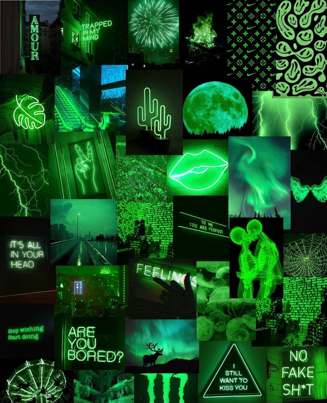 Neon Green Aesthetic Collage Kit 6x4 and 4x4 Inches Pack of