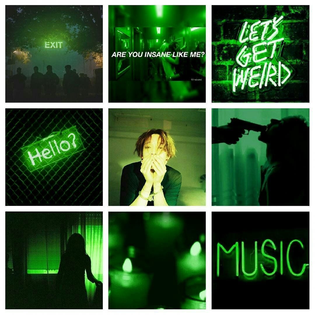 Collage of images from the movie Let's Get Weird - Neon green, lime green