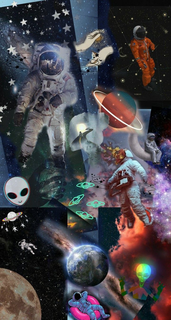 A collage of pictures with aliens and space - Astronaut