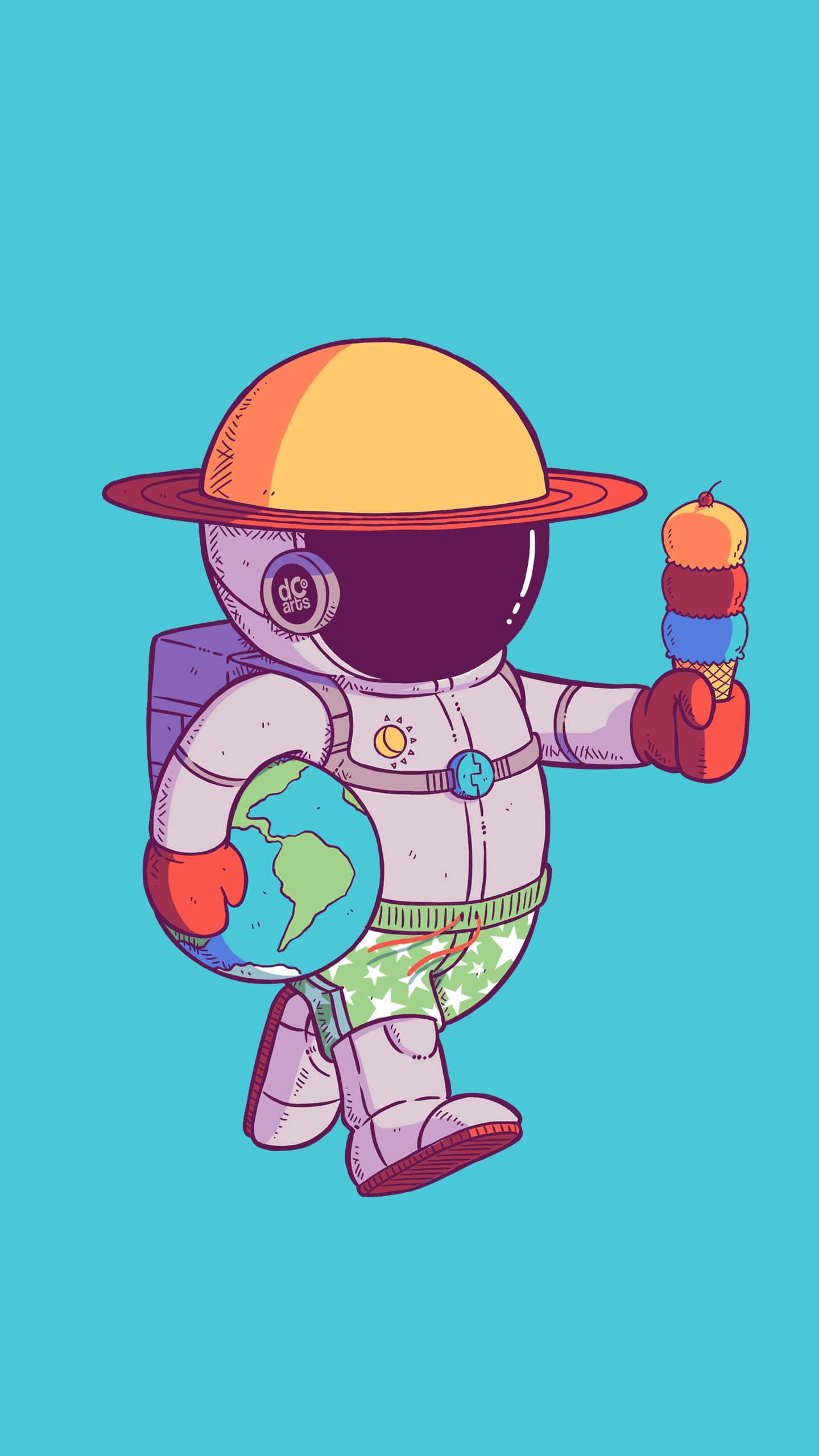 Astronaut with ice cream cone and planet Earth as a ball. - Astronaut