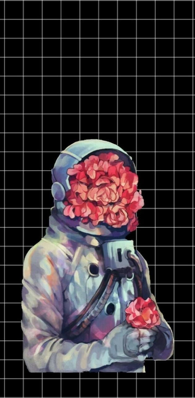 Astronaut with flowers instead of a helmet - Astronaut