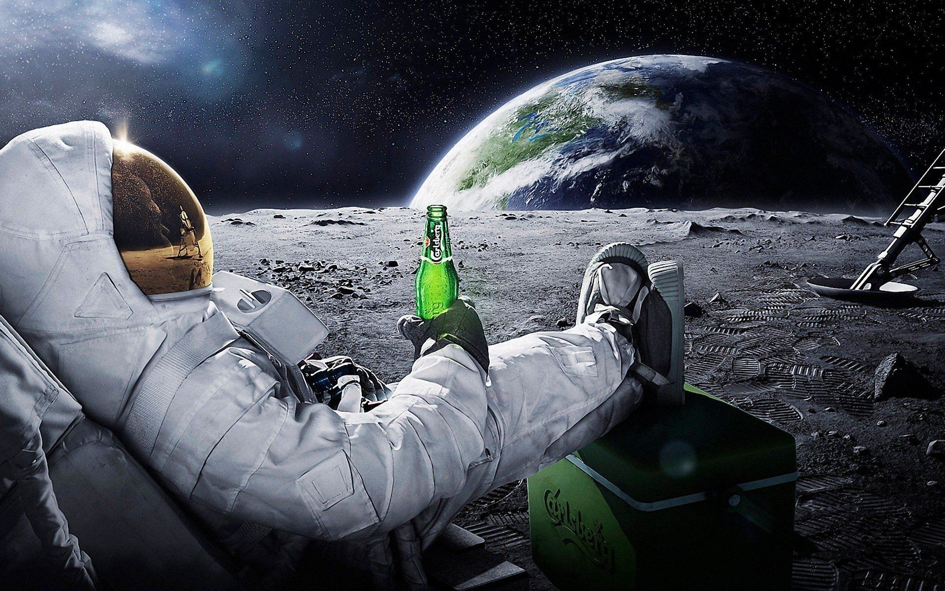 A man in an astronaut suit sitting on the moon - Space, astronaut