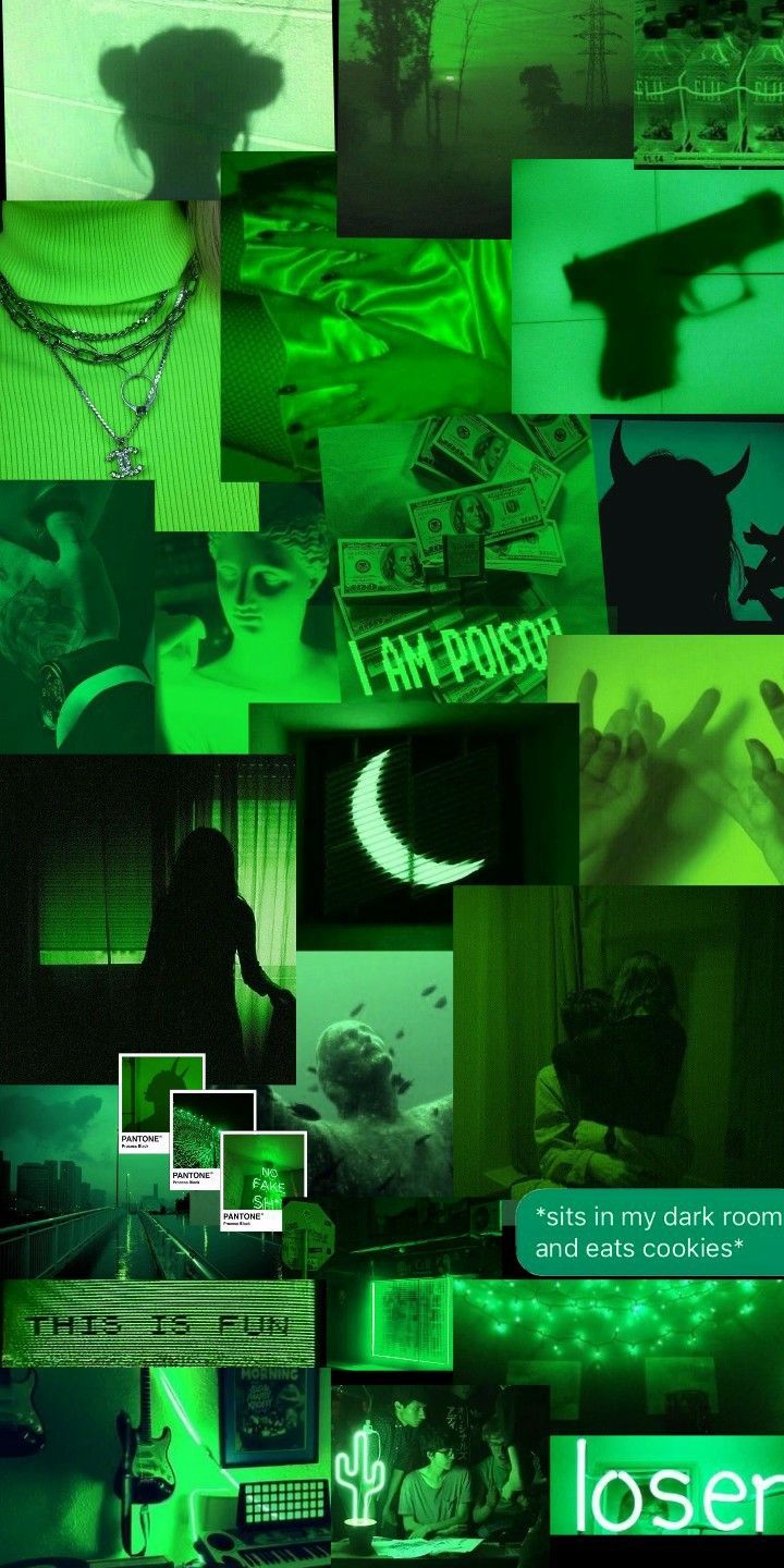 A collage of pictures with green backgrounds - Neon green
