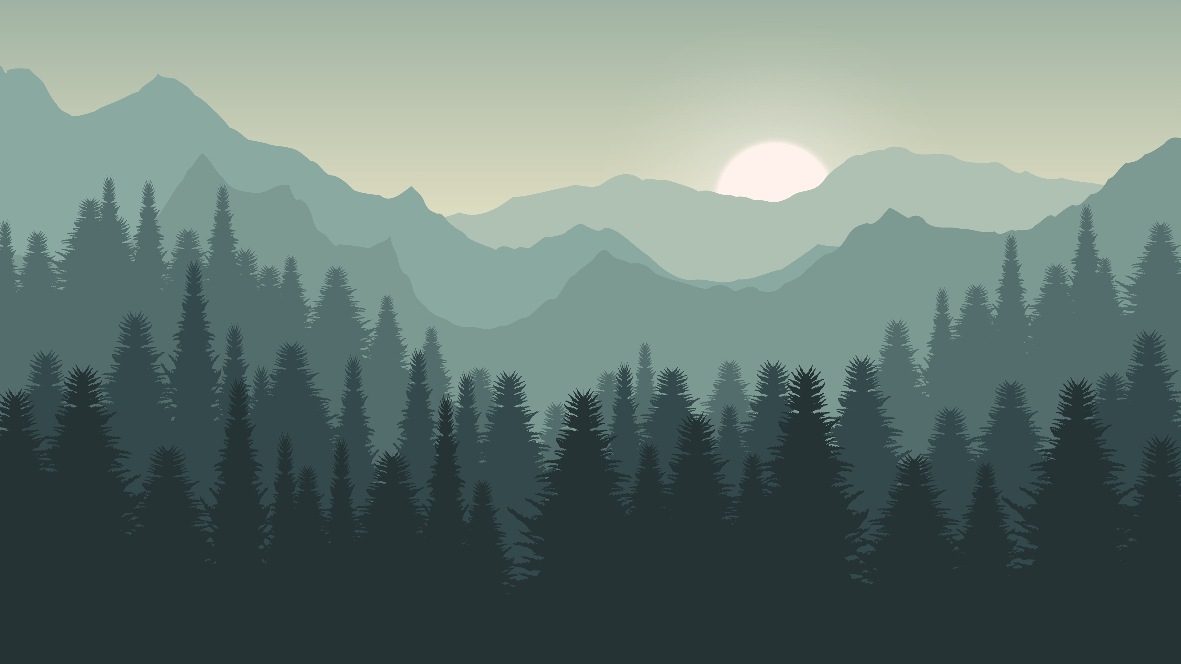 A forest with mountains in the background - 3840x2160