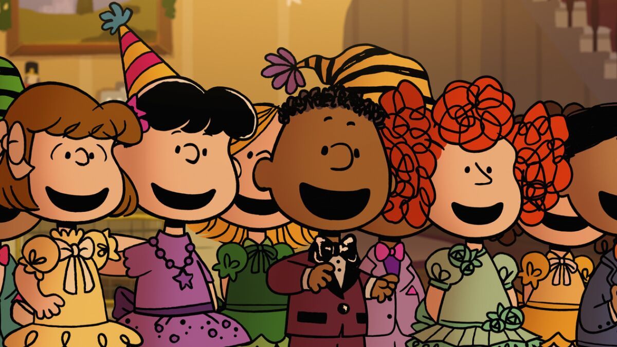 The peanuts gang in a cartoon scene - Charlie Brown