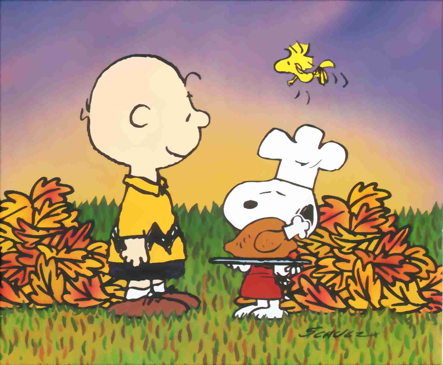 Charlie Brown and Snoopy with a turkey - Charlie Brown, Thanksgiving