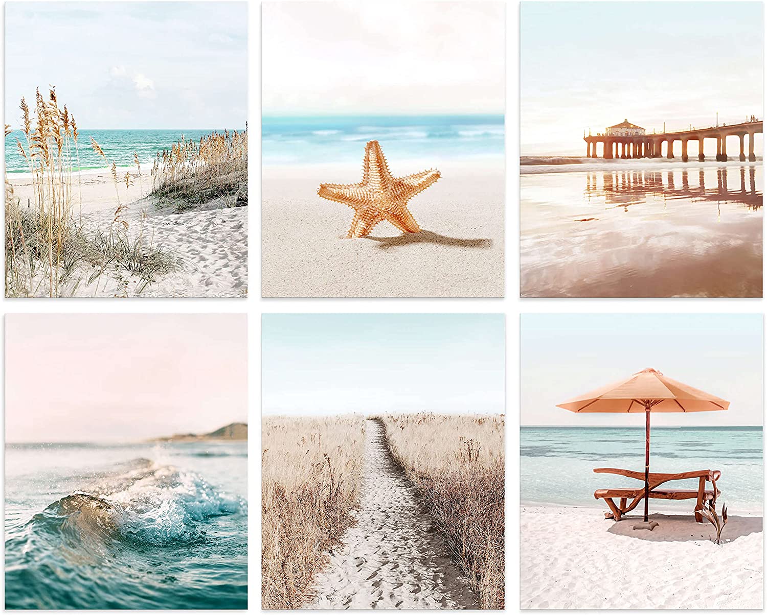 Buy Coastal Prints Wall Art Beach Picture Set of 6 Aesthetic Seaside Artwork Starfish Sand Boardwalk Ocean Wave Posters for Home Decor Unframed 8x10 Inch Online at Lowest Price in Ubuy Saint