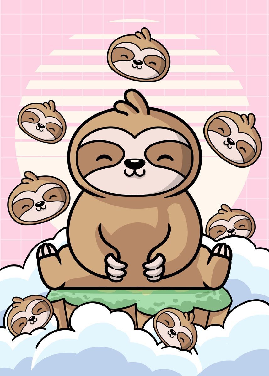 Japanese Kawaii Sloth' Poster