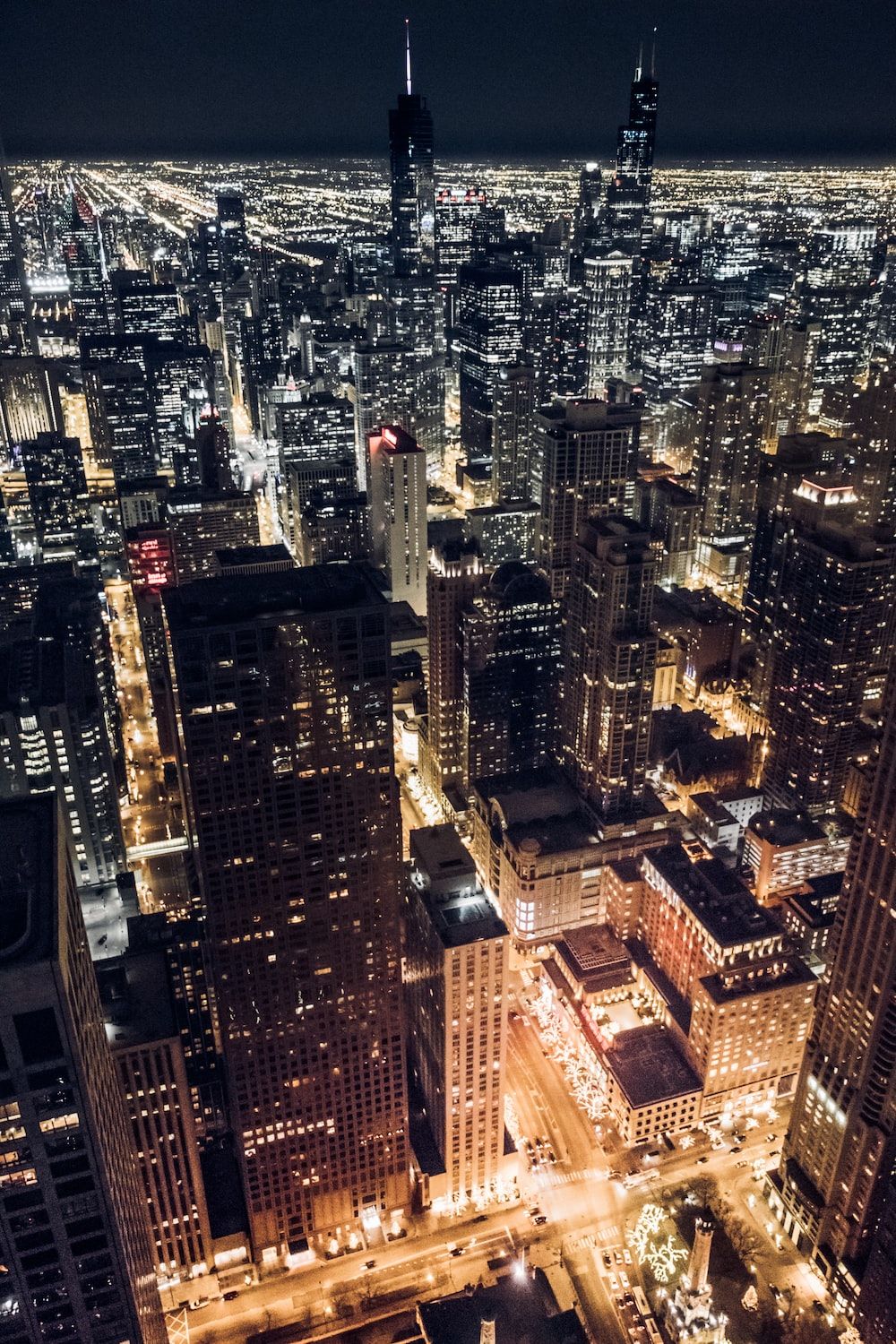 A city at night with many lights - Chicago