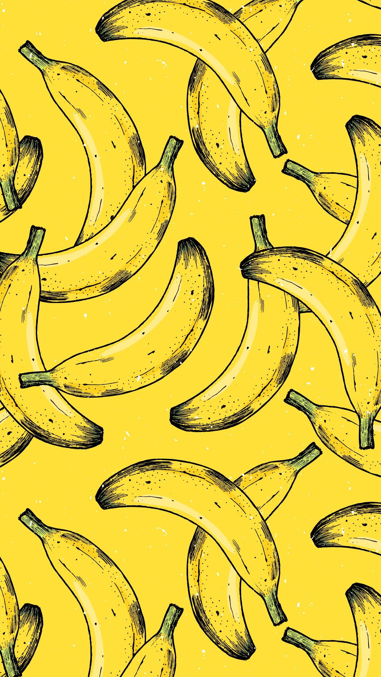 A pattern of bananas on yellow background - Banana