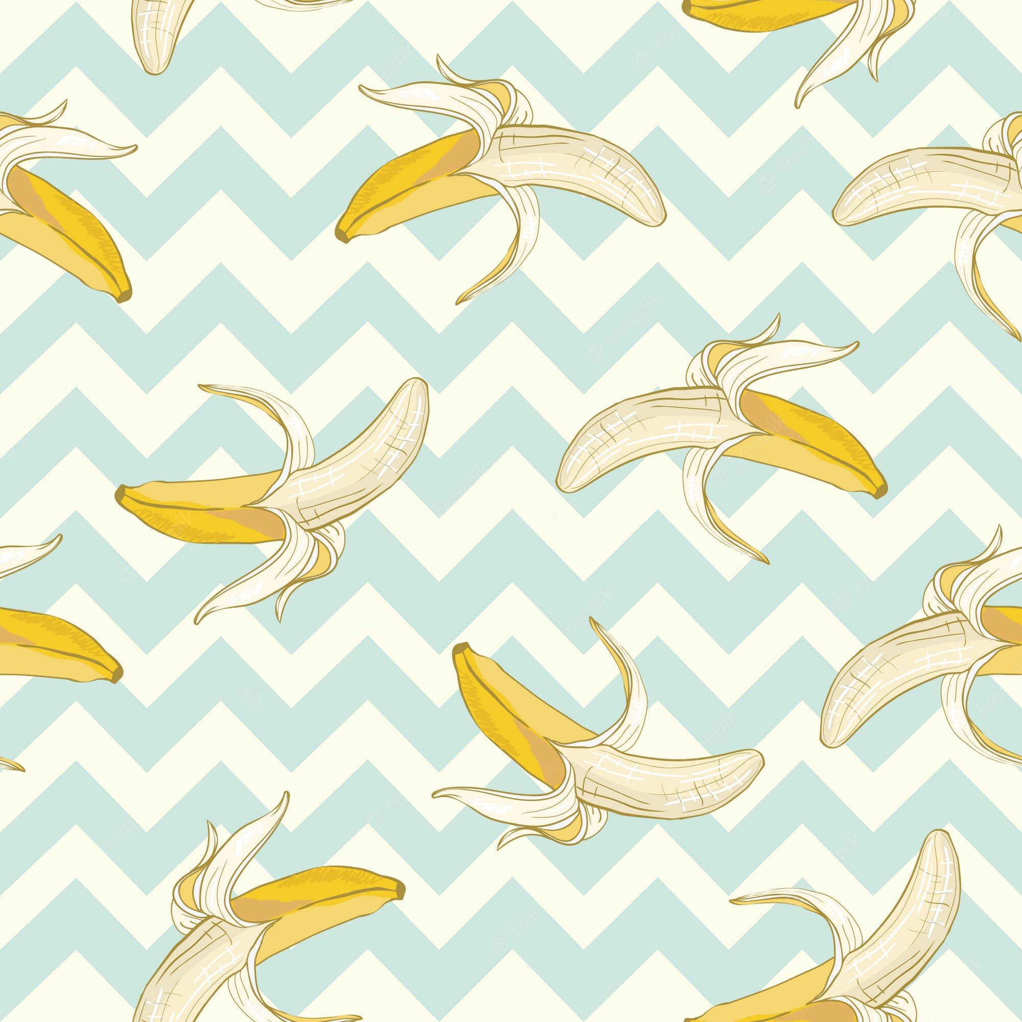 A pattern of bananas on blue and white chevron - Banana