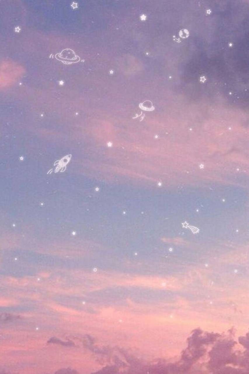Aesthetic phone background of a pink and blue sky with stars - Sky