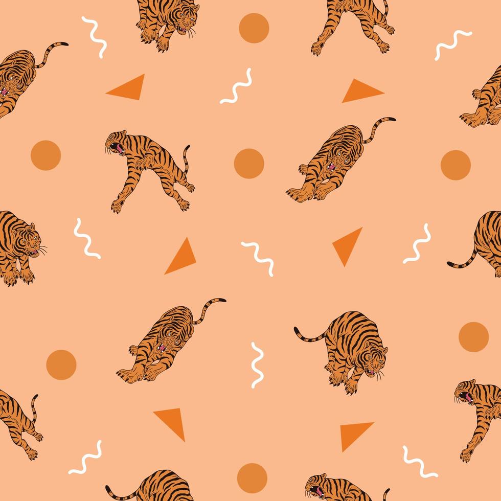 cute many tiger animal seamless pattern white and orange object wallpaper with design