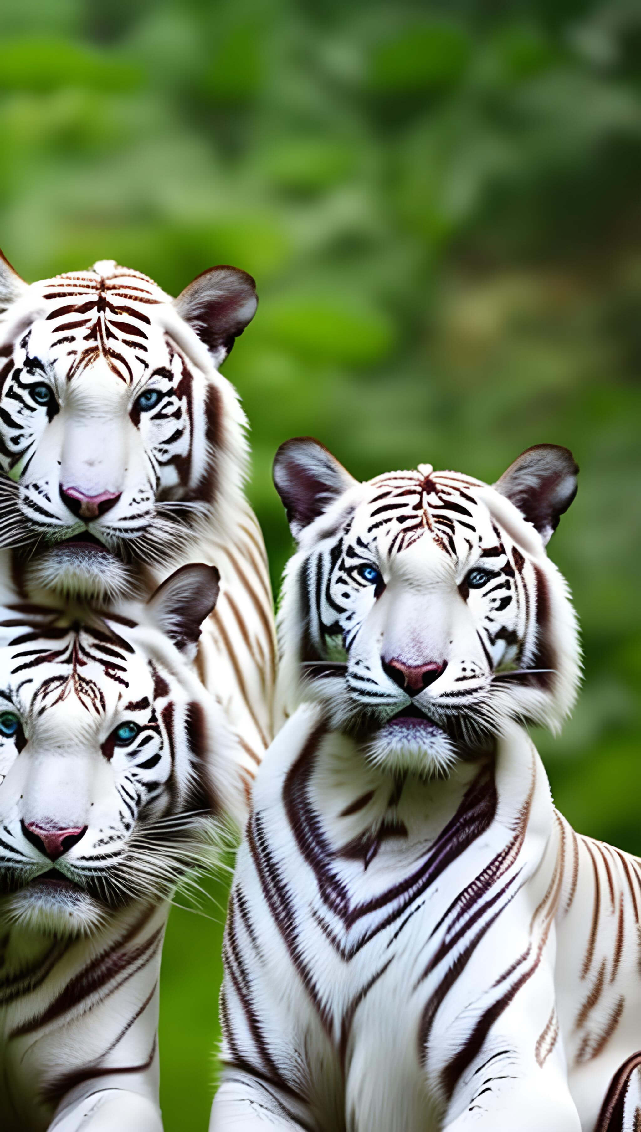 A picture of three white tigers with blue eyes. - Tiger, beautiful, nature