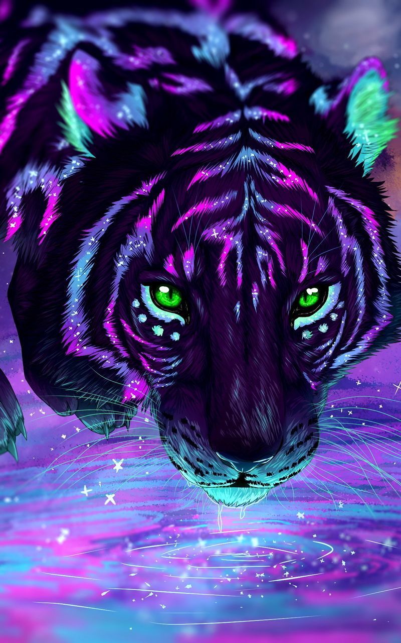 A tiger with green eyes and purple fur - Tiger
