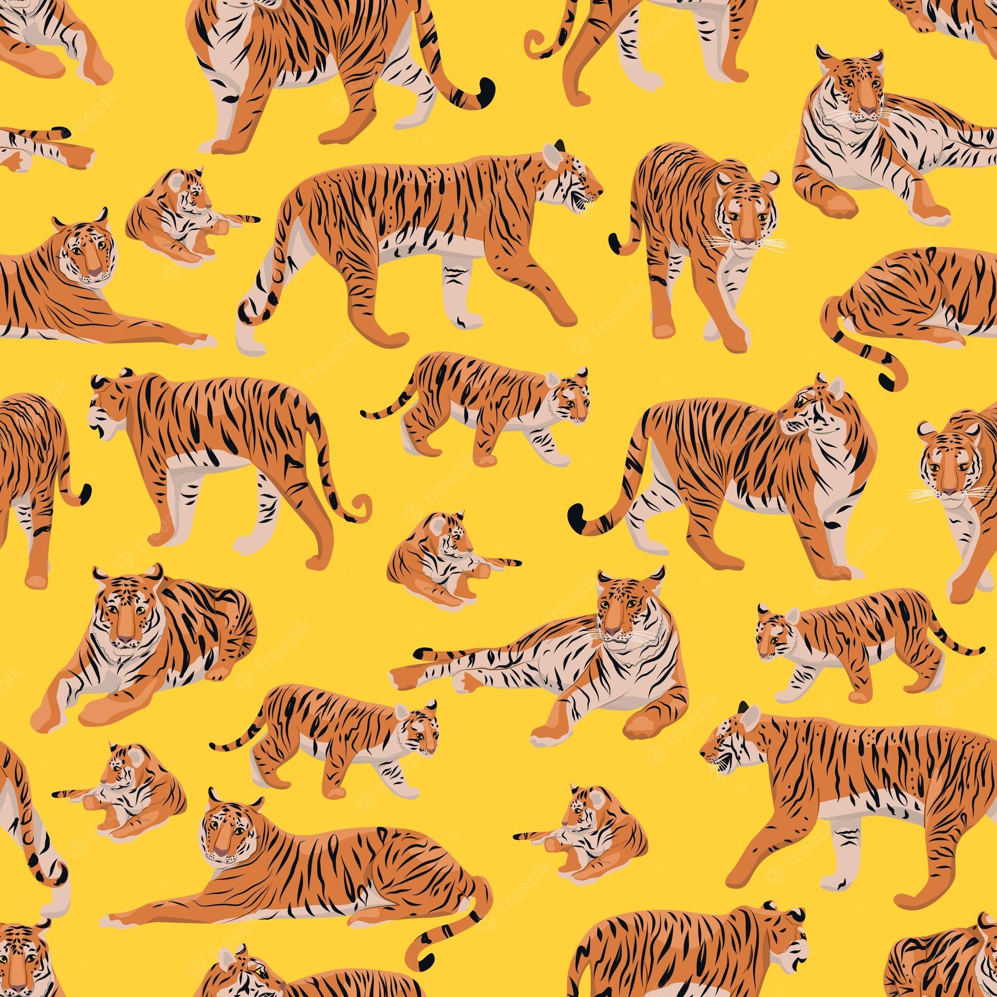Pattern of tigers on a yellow background - Tiger