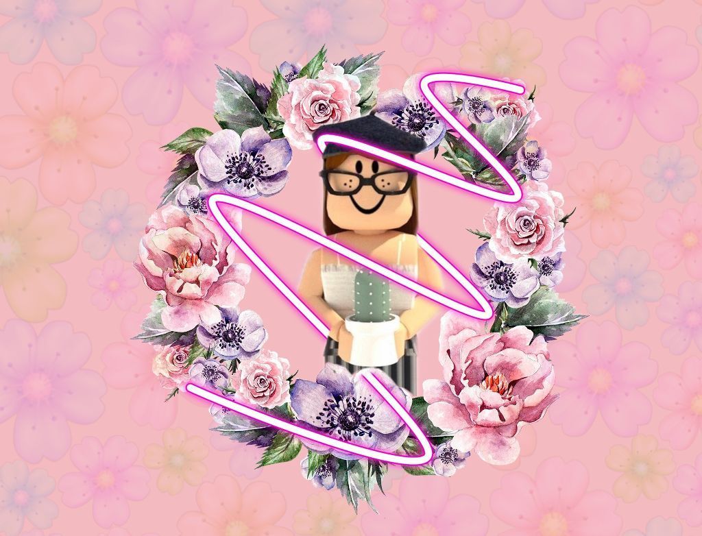 A girl with glasses and flowers in front of her - Roblox