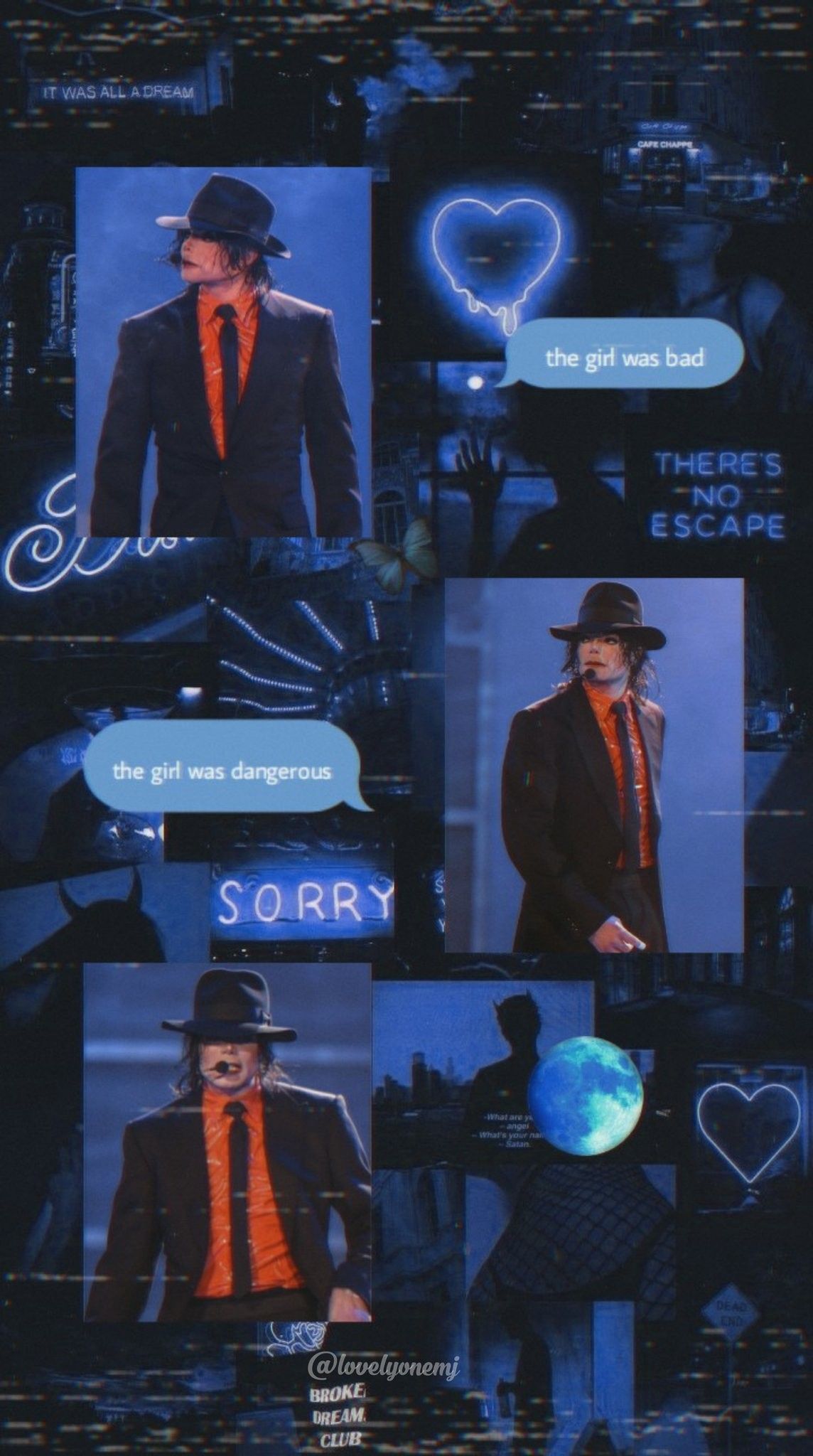 A man in an orange suit with blue background - Michael Jackson