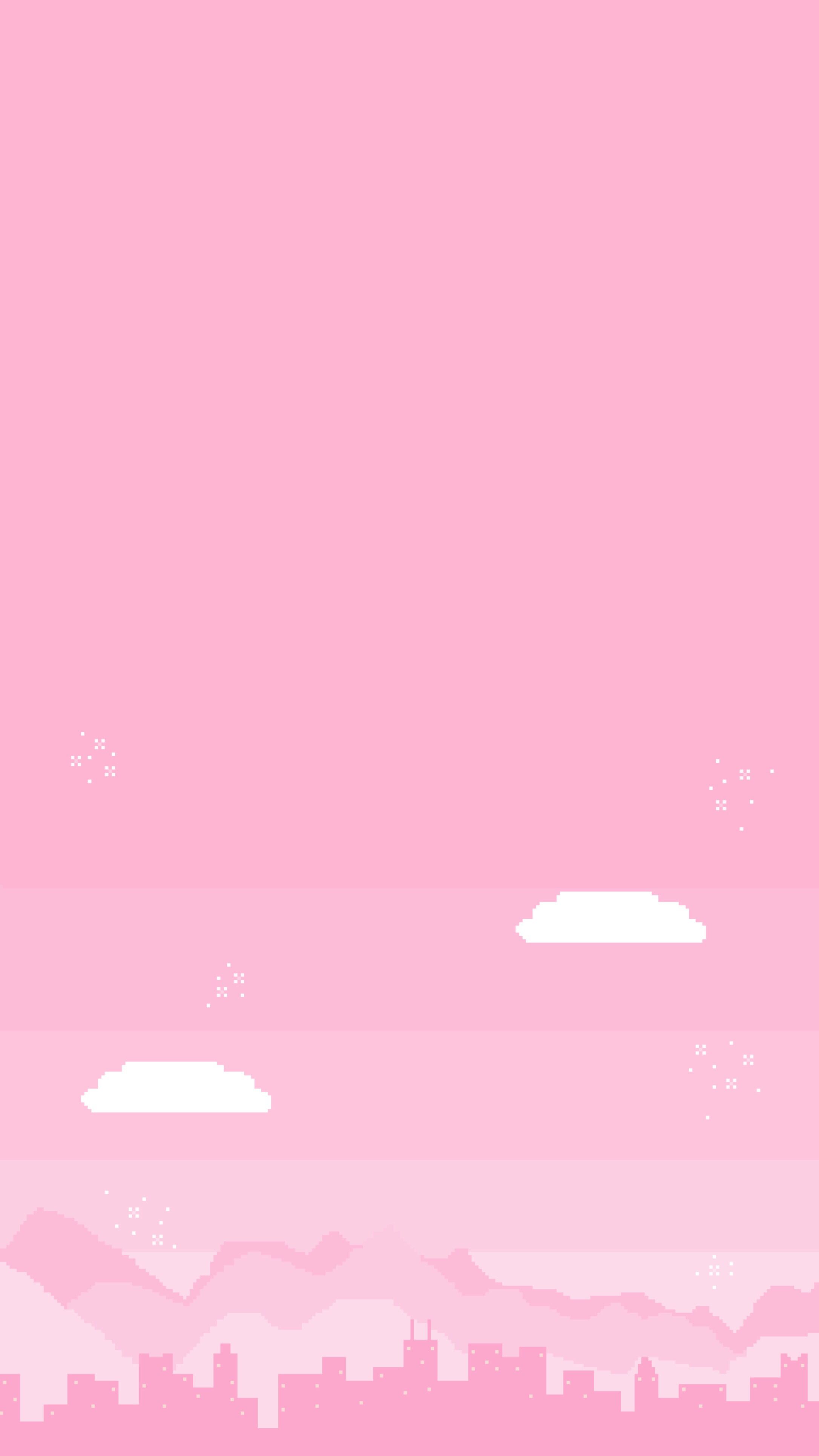 A pink sky with clouds and stars above a city - Pink, pastel pink
