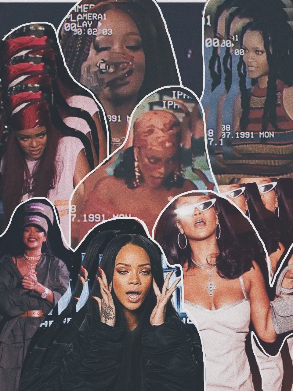 A collage of pictures with different people in them - Rihanna