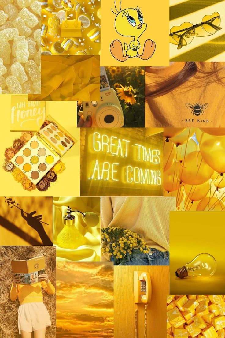 A collage of yellow pictures with text - Yellow, light yellow