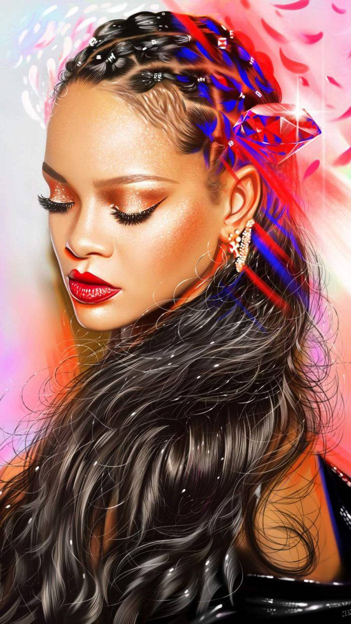 A digital painting of rihanna with long hair - Rihanna