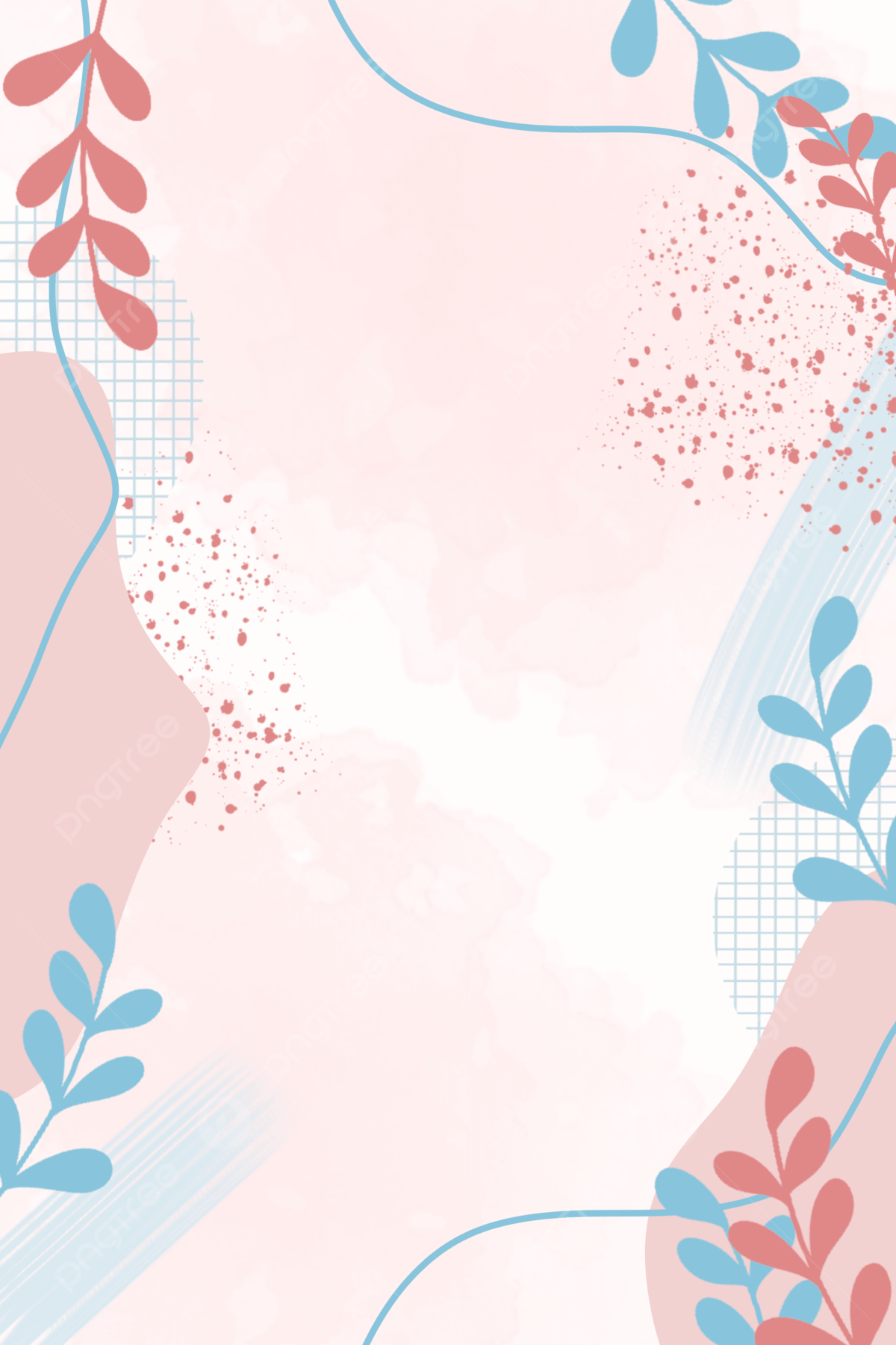 A pink and blue graphic with leaves and squares - Pastel blue, pastel, pastel pink, pink phone, pattern