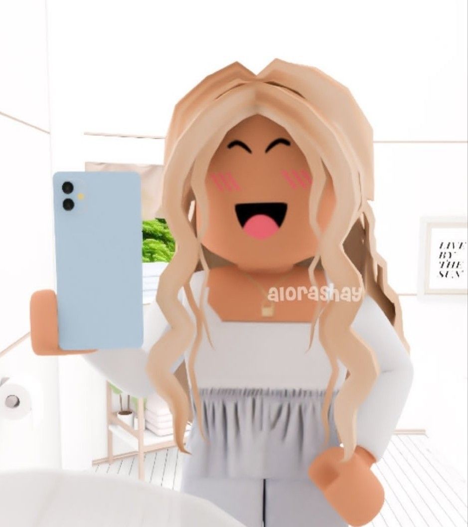 Roblox girl taking a selfie in a white room - Roblox