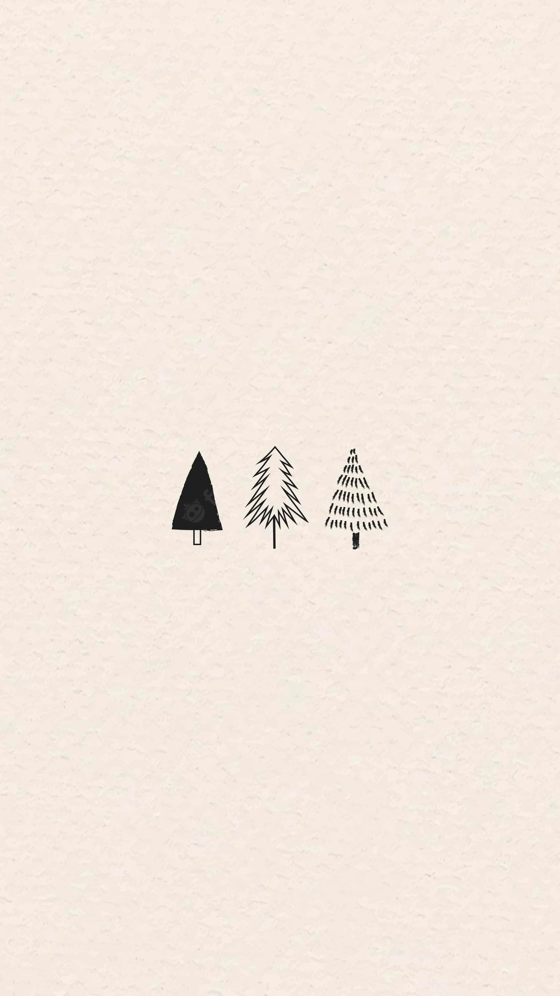 Three Christmas trees on a light beige background - Cute Christmas, Christmas