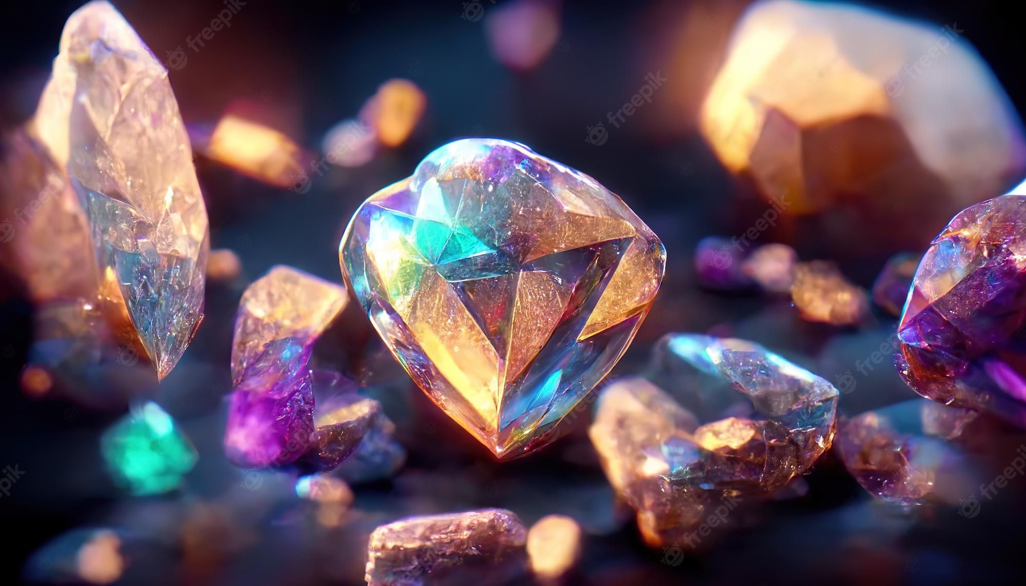 Premium Photo. Shiny gemstones diamonds crystals abstract background beautiful luxury wallpaper digital art