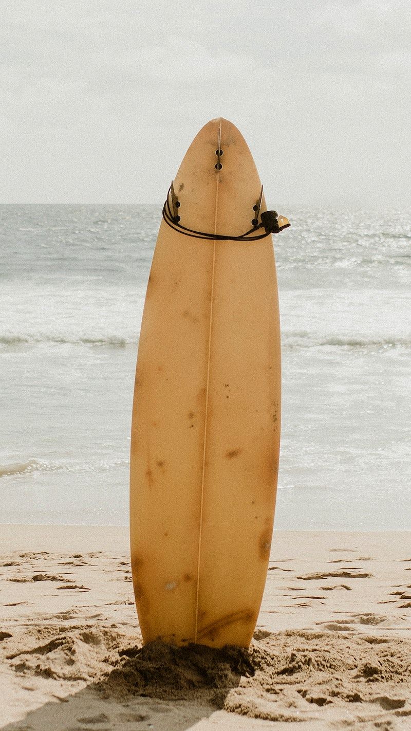 A surfboard is standing on the beach - Surf