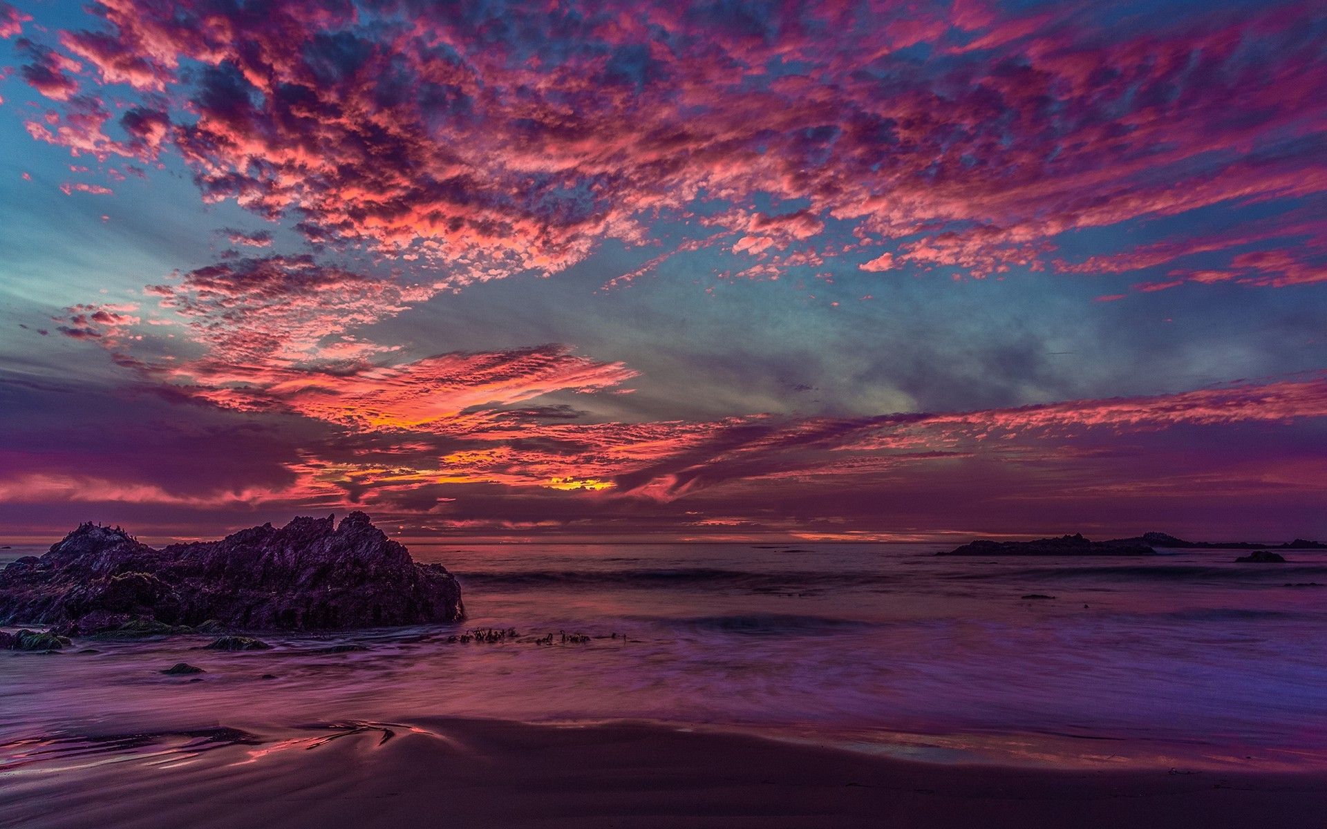 landscape, California, Sunset, Clouds, Rock, Sea, Bay Wallpaper HD / Desktop and Mobile Background