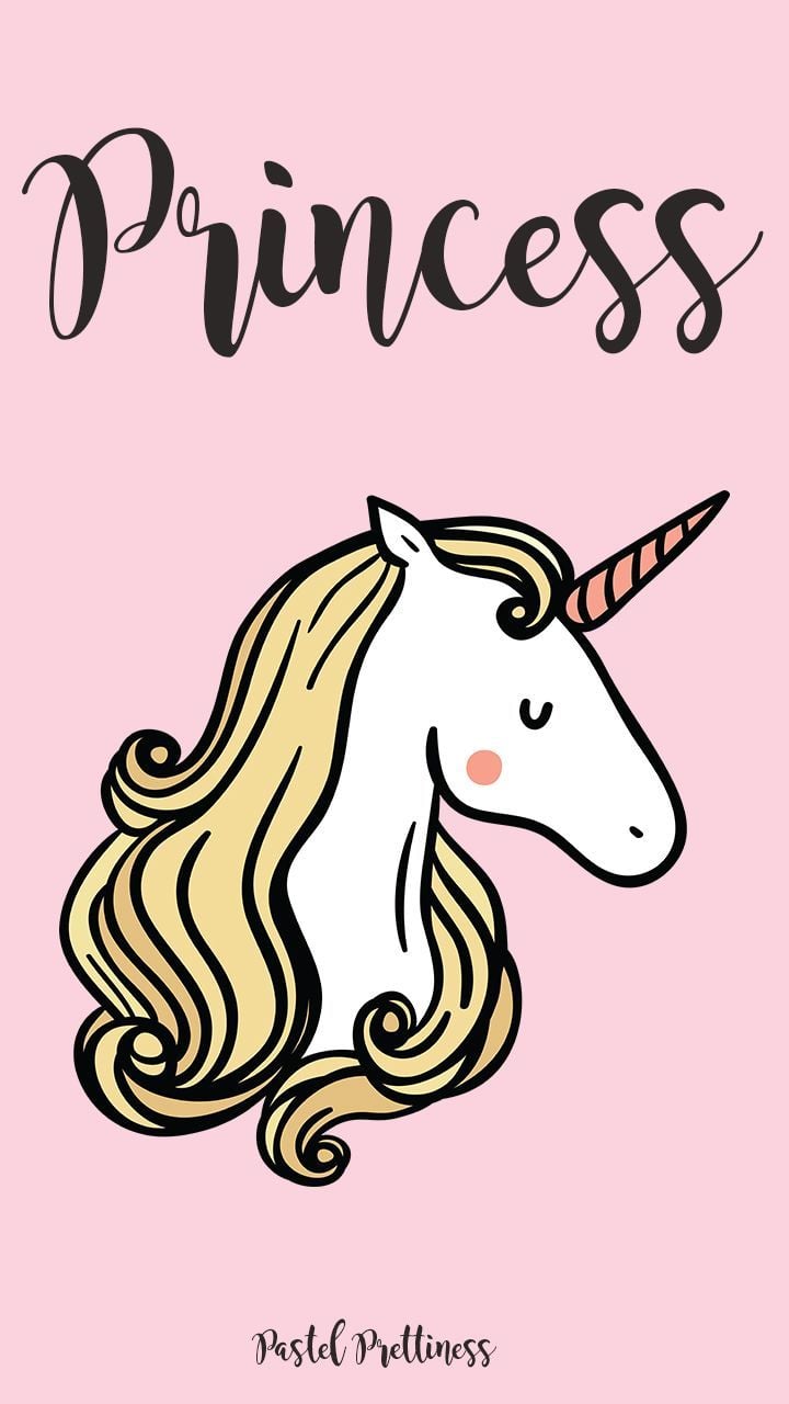 A cute unicorn illustration on a pink background with the word 