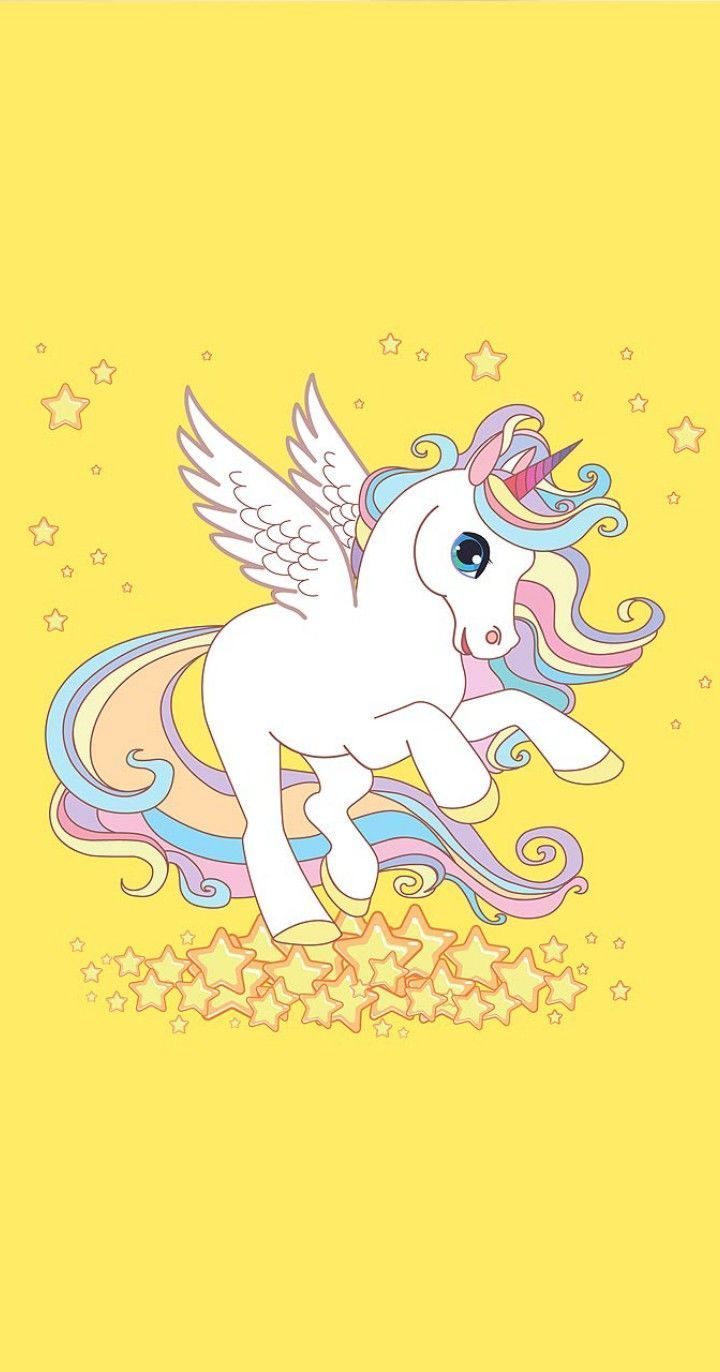 The cute little unicorn on yellow background - Unicorn