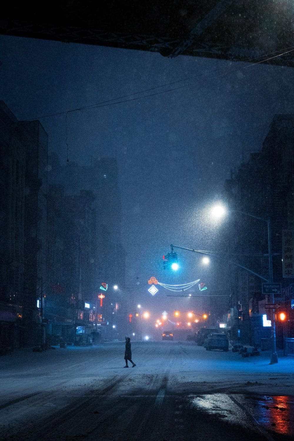 A man walking down the street in snow - Lo fi