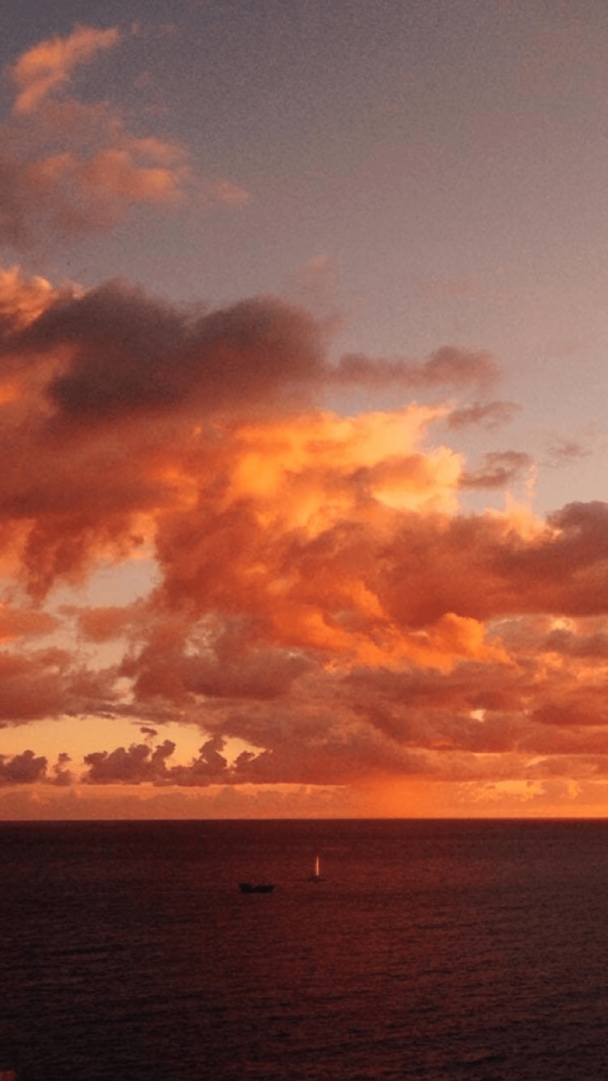 A boat is sailing in the ocean - Dark orange, sunset, cloud