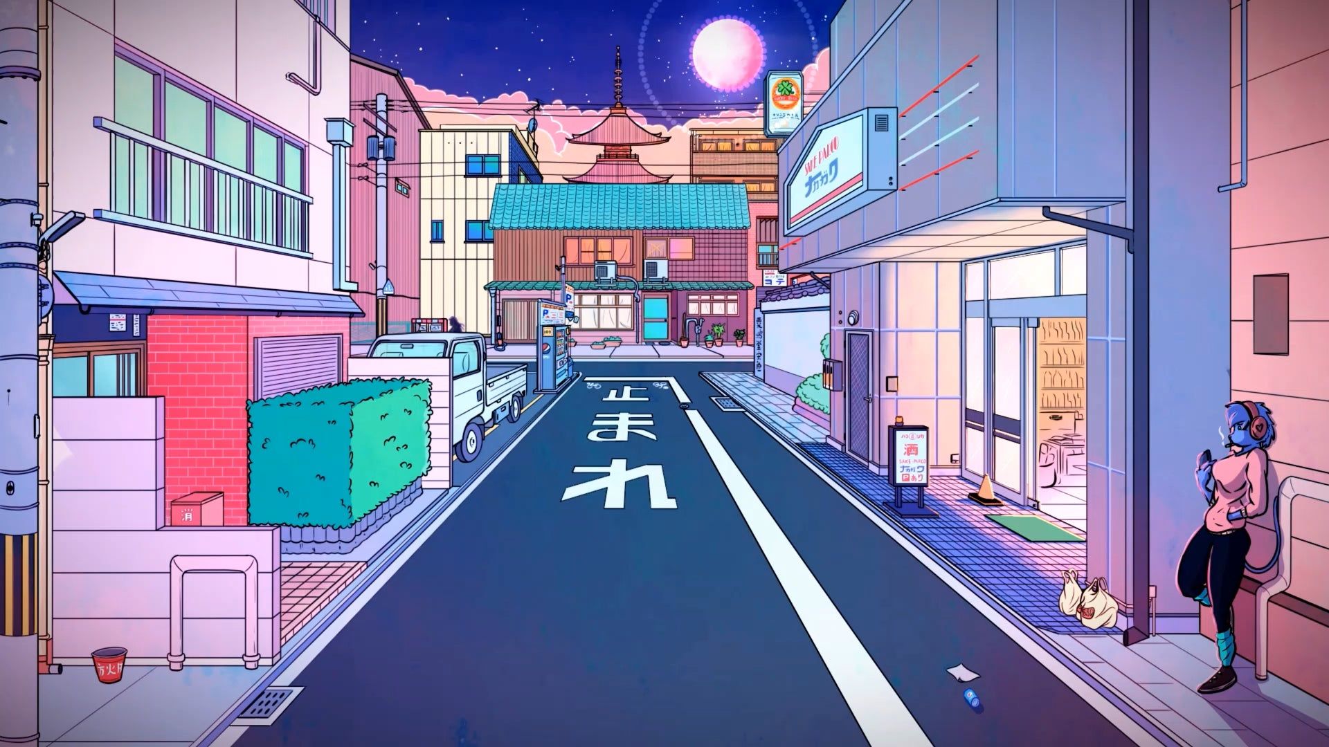 An anime style image of a street at night - Lo fi