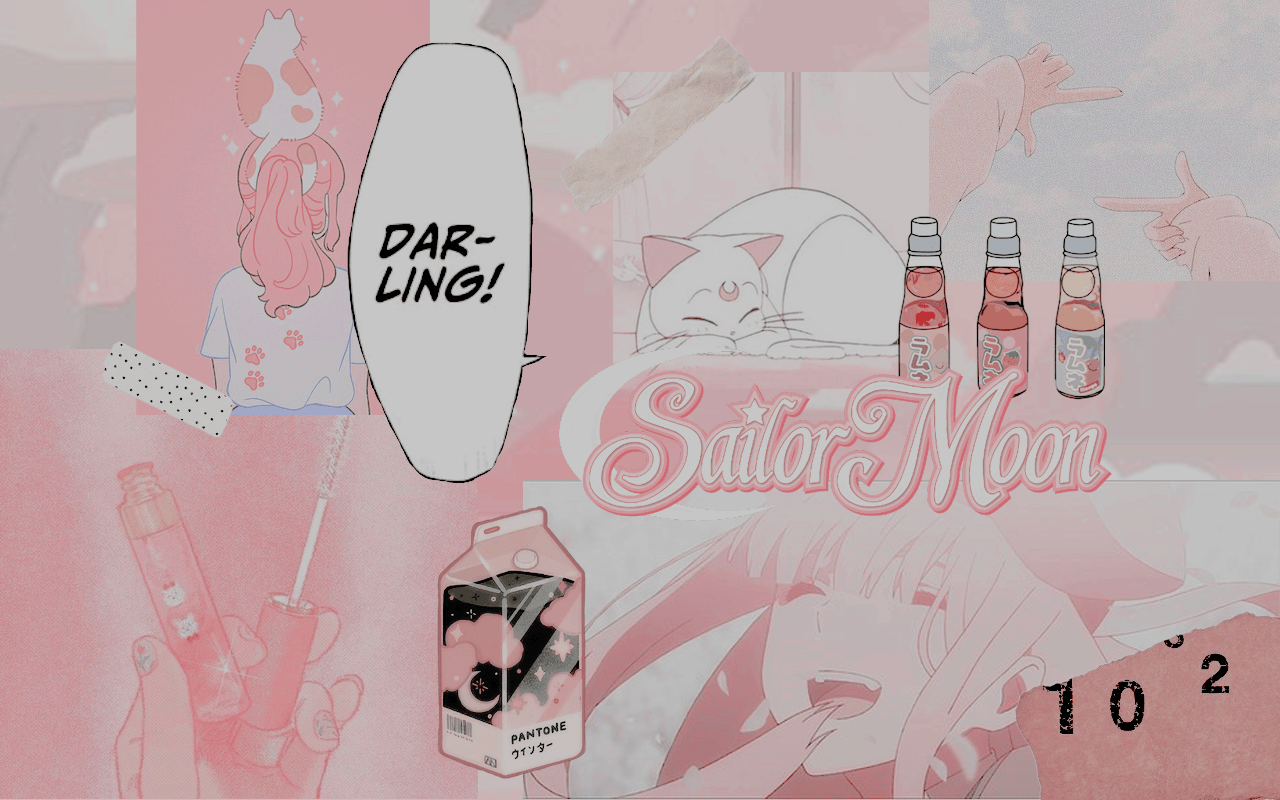 A collage of images with text and graphics - Pink anime