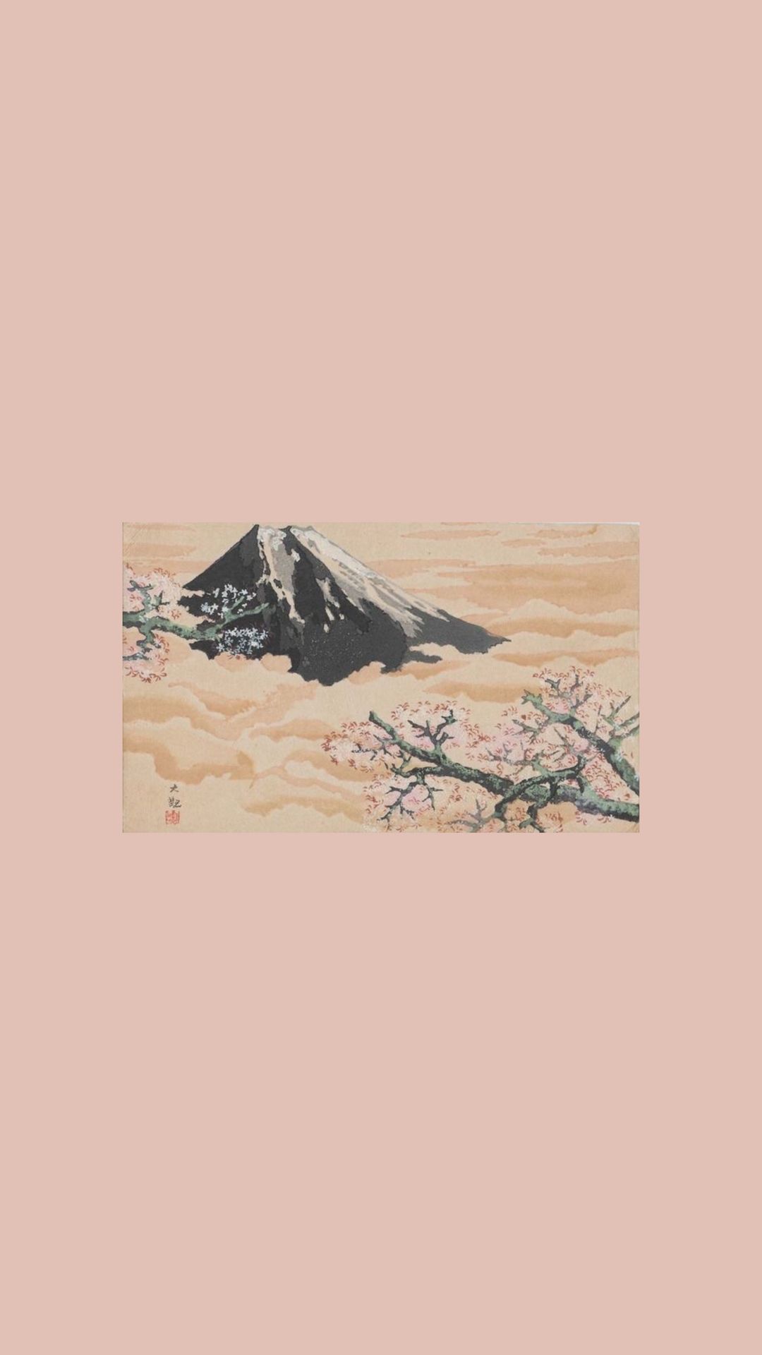A painting of the japanese mountain with pink background - Art, blush