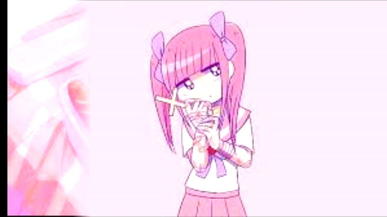 A pink haired girl in a pink shirt and skirt holds a pink object to her face. - Pink anime