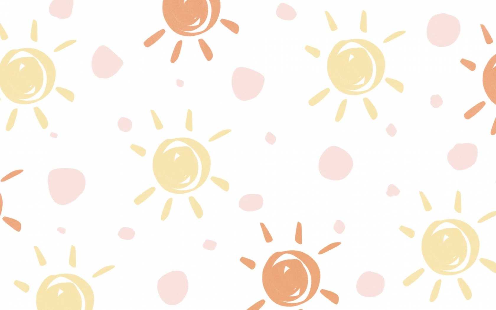 A pattern of pastel suns and dots on a white background - Boho