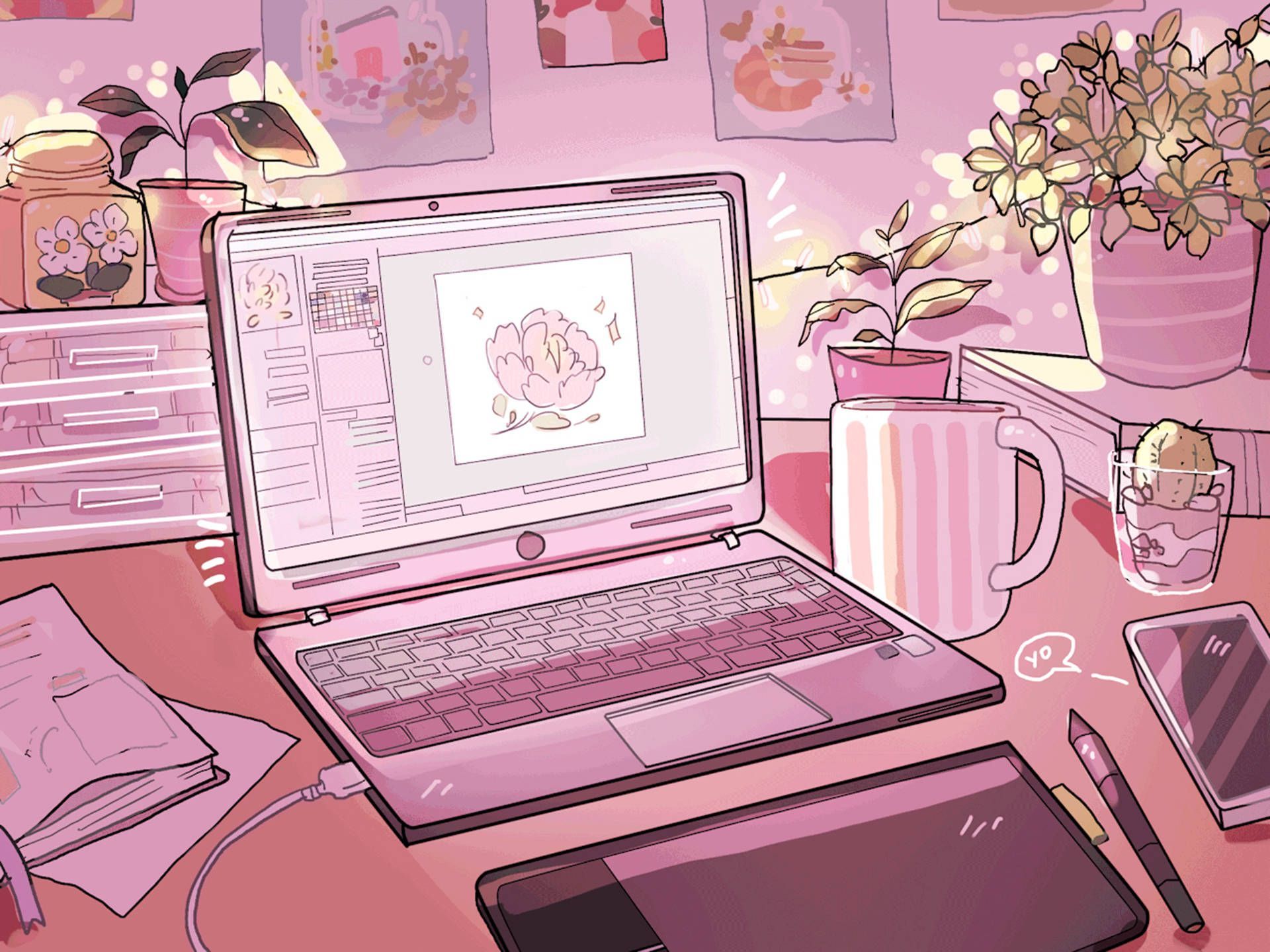 Download Pink Anime Aesthetic Laptop Wallpaper