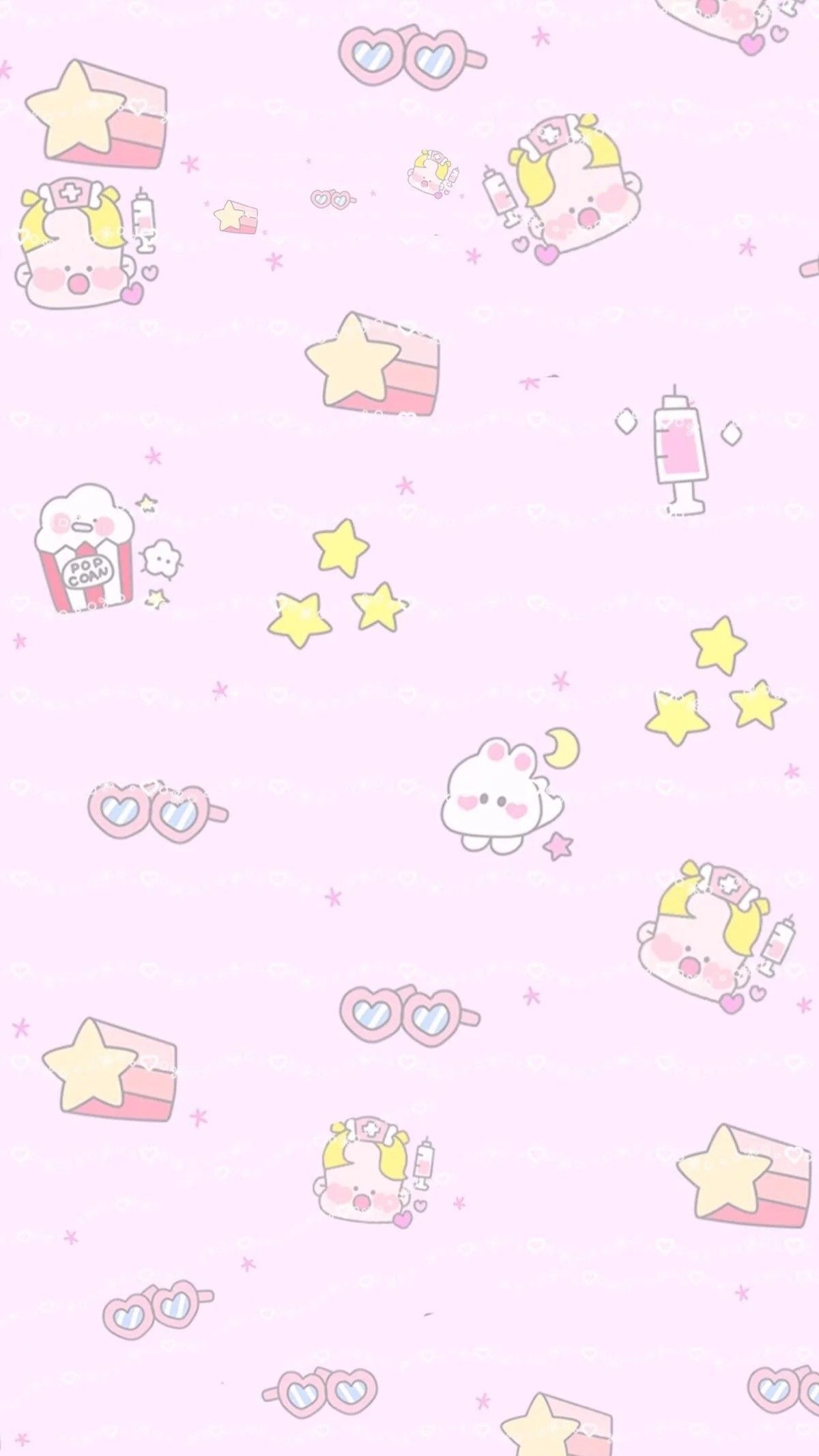 A pink background with various cute characters - Pink anime