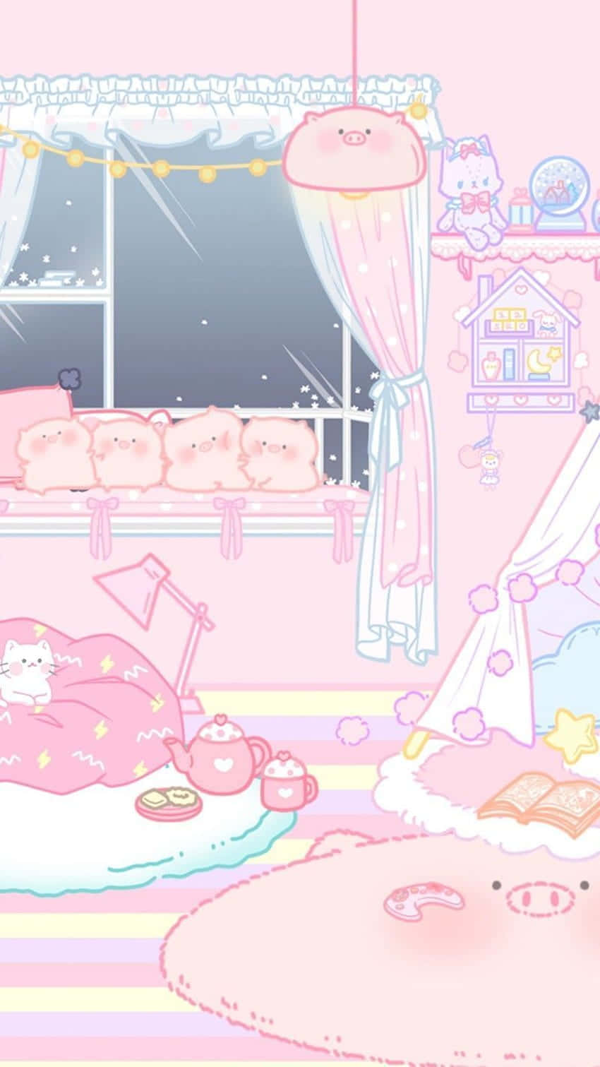 A room with pink walls and furniture - Pink anime, kawaii