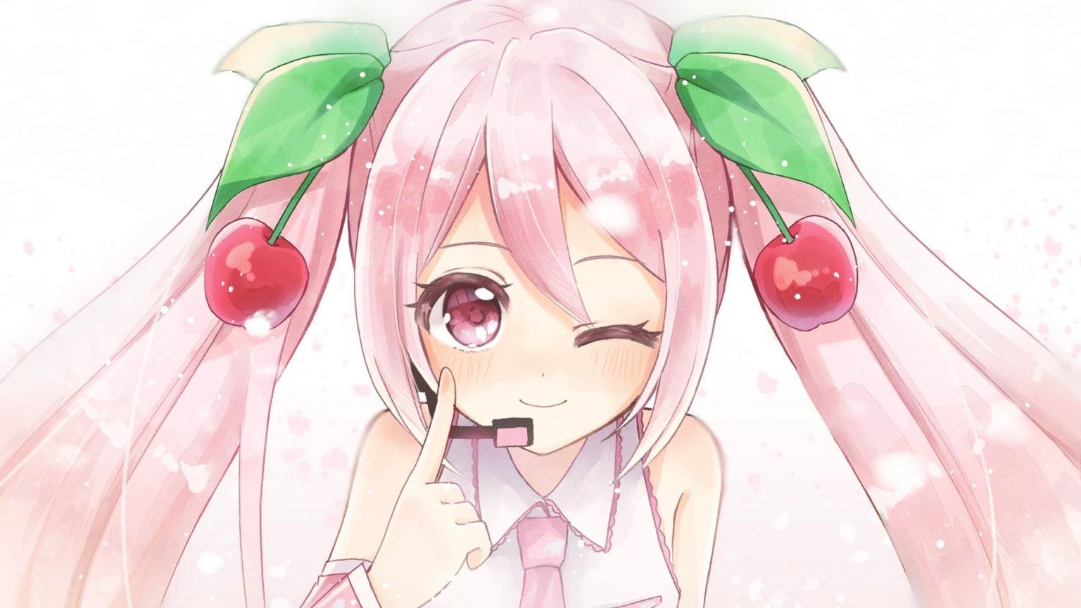 Anime girl with pink hair and cherries - Pink anime